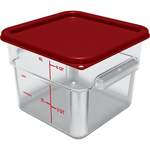 Carlisle FoodService Products Squares Square Food Storage Container Lid with Stackable Design for Catering, Buffets, Restaurants, Proprietary Blend, 6 To 8 Quarts, Red (Pack of 4) For 6-8 Quart Container (Pack of 4)