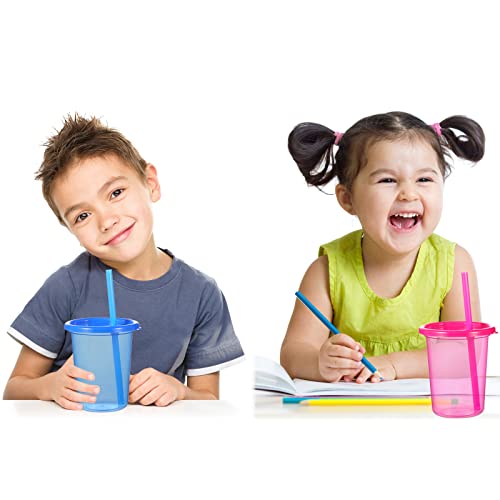 Nuanchu 24 Pcs Cups with Lids and Straws Reusable Tumbler Cups with Self Stickers Plastic Water Bottle Iced Coffee Travel Mug Adults Plastic for Party (Bright Colors) Bright Colors