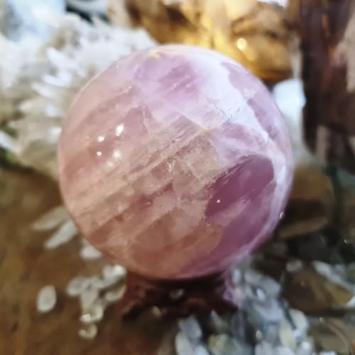 1.6-2 inch Natural Pink Crystal Ball with Stand, Hand Polished Rose Quartz Gemstone Sphere, Reiki Healing Energy Stone, Feng Shui Home Desktop Ornament, Spiritual Meditation Decorative Gift 40-50mm