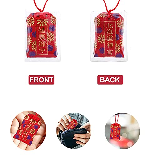 Japanese Omamori Amulet Good Luck Charms Hanging Sachet and 5 Chinese Feng Shui Coins 2 Coins Bracelet for Good Luck and Healthy
