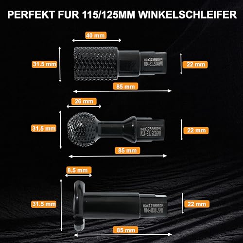 M14 Thread Wood Carving Cutter Set 3 Pieces for Angle Grinder 115mm/125mm Black