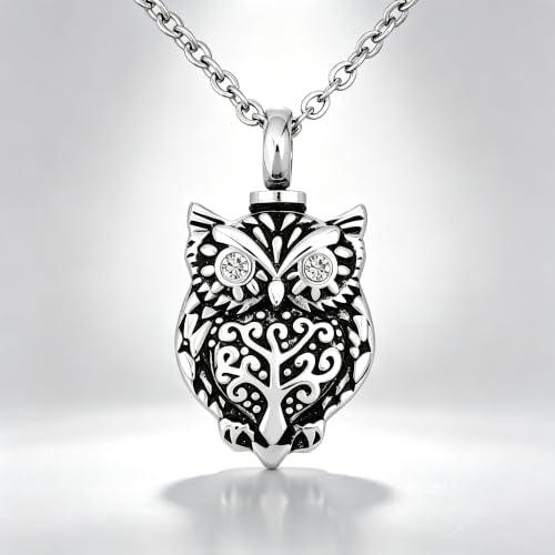 Owl Urn Necklace for Ashes Animal Cremation Keepsake Urn Jewelry Memorial Ash Holder Pendant for Men Women