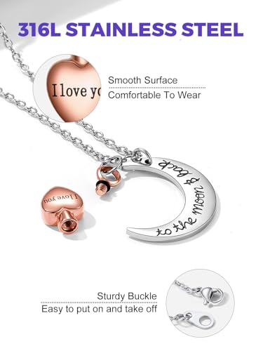 Richsteel Urn Necklaces for Ashes for Women Men Cremation Pendant 10-Rose Gold Moon Heart stainless steel - not personalized