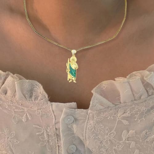 Gold Color Saint. Jude Pendant Necklace Adjustable Length Neckchain Religious Choker Unisex Jewelry for Men and Women