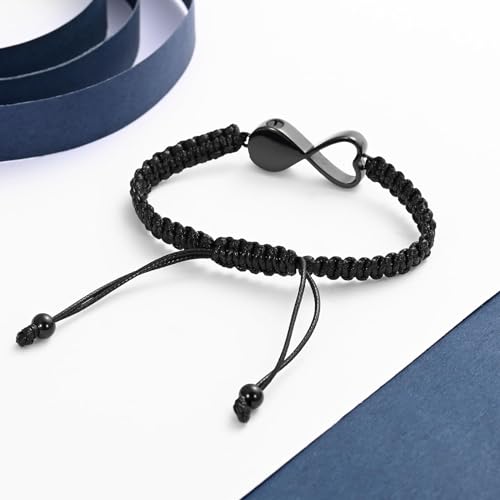 Infinity Heart Urn Bracelet for Ashes Pet Dog Cat Paw Print Cremation Jewelry Keepsake Braided Rope Adjustable Bangle Memorial Gift for Men Women black