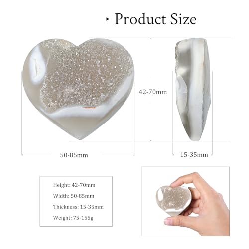 TUMBEELLUWA Heart Shaped Agate Crystal Cluster Geode for Home Shelf Decor 75-155 g