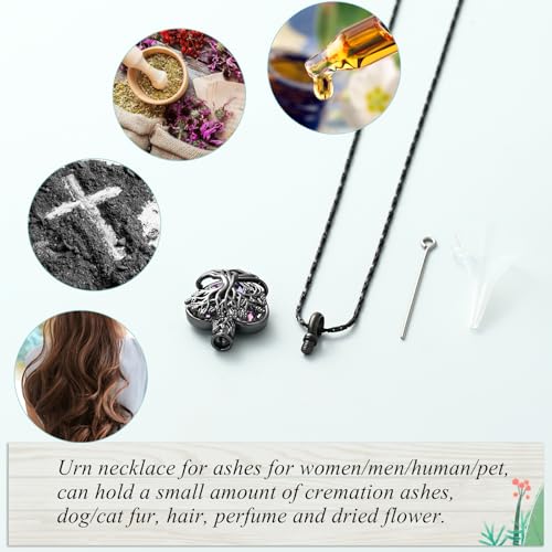 Imrsanl Tree of Life Heart Urn Necklace Cremation Jewelry for Women Black-Purple