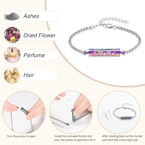 Oinsi Sunflower Urn Bracelet for Ashes Cylinder Bar Cremation Jewelry for Women Men Memorial Keepsake Urn Pendant Ashes Holder Bangle Colorful