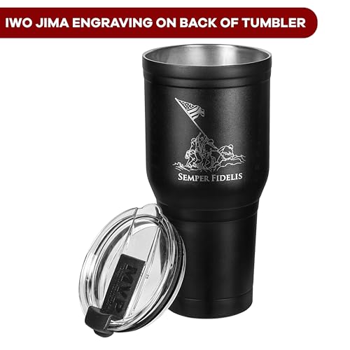 Military Gift Shop USMC 30 oz Tumbler with Handle – Stainless Steel Marine Corps Coffee Travel Mug, Double Wall Insulated with Lid & Straw 30 Ounces