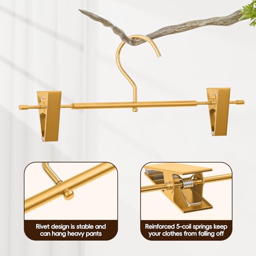 10 Pack Gold Metal Pants Skirt Hangers with Clips & Swivel Hooks 10 Pack