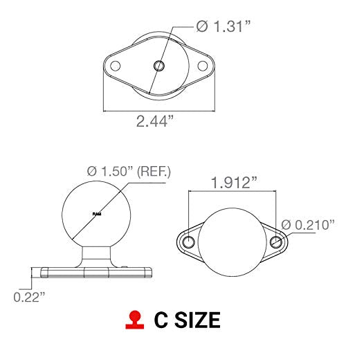 [Australia - AusPower] - RAM Mounts Diamond Ball Base RAM-238U with C Size 1.5" Ball Standard Packaging 