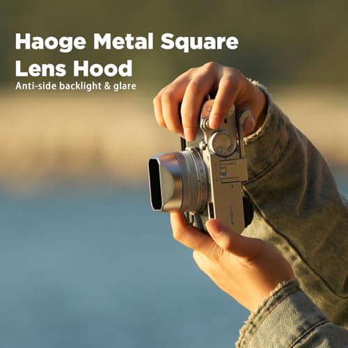 Haoge LH-X54W Square Metal Lens Hood with 49mm Adapter Ring for Fujifilm X100VI Fuji X100V Camera Silver