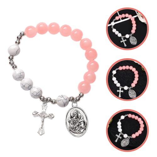 SUPVOX Elegant Glass Cross Bracelet for Women with Rosary Beads, Not Easy to Fade and Break, Smooth Surface and Excellent Luster, for Christmas or Birthday Gifts