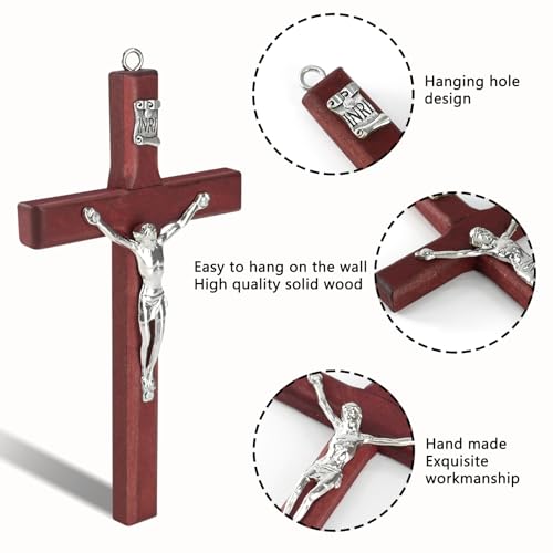 Wooden Handheld Prayer Cross, 4.7 Inch Jesus Cross with Velvet Bag Red 4.7"X2.7"
