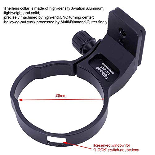 iShoot 76mm Metal Lens Collar Tripod Mount Ring Compatible with Tamron 18-400mm f/3.5-6.3 Di II VC HLD B028, Lens Support Holder Bracket Bottom is Arca-Swiss Fit Quick Release Plate Dovetail Groove
