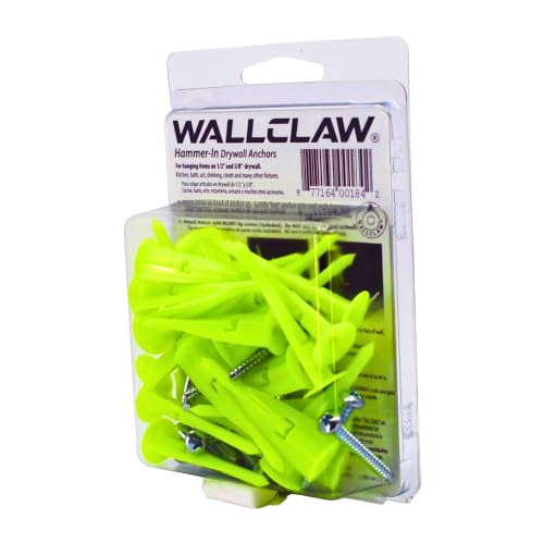 WallClaw LOC-N-Load Hammer-in Drywall Anchors with Screws, 25 Pack Green