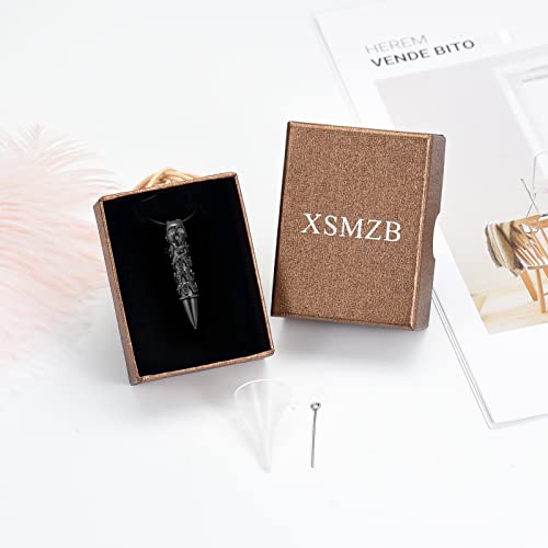 XSMZB Urn Necklaces for Ashes Bullet Container Pendant Stainless Steel Keepsake Holder Ashes for Pet Human Memorial Cremation Jewelry for Men Women Skull Bullet-Black