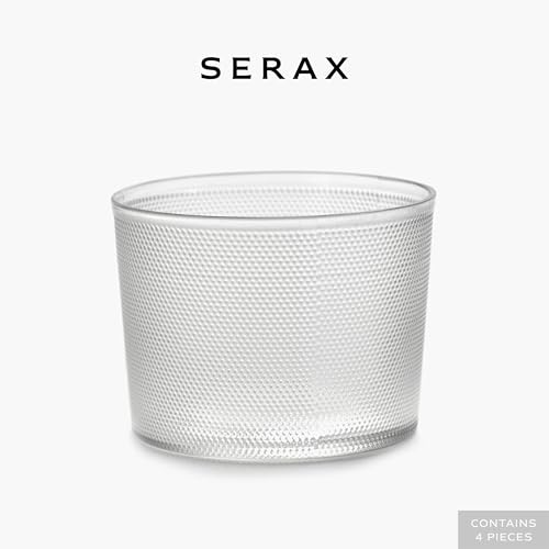 Serax Small Drinking Glasses Set of 4 | La Nouvelle Table glassware by Merci | Ribbed Clear Water Glass Cups without Lids | Home Essentials, Kitchen Set | Suitable for Beer, Juice | Coffee Accessories Small Glasses