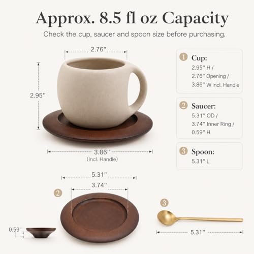 2 Pack Coffee Cup and Saucer Set, 8.5 fl oz Ceramic Cups