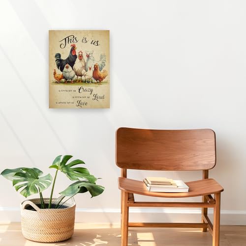 Pugwak Inspirational Chicken Farmhouse Wall Art Canvas Prints - Rustic Rooster Wall Decor Framed Canvas Spiritual Sayings Wall Art Painting Artwork for Home Living Room Kitchen Decor 11×14 Inch