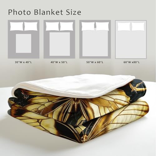 Printed Bed Blanket Black Gold Butterfly Throws Soft Flannel Blanket Butterfly Love Gifts Butterflies Decor for Couch Bed (49"x59") 49"x59"