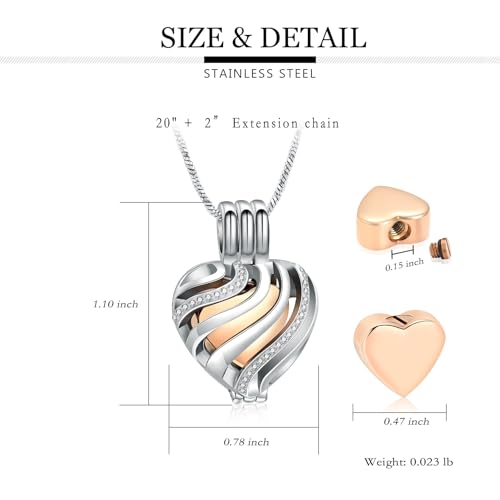 Yinplsmemory Cremation Jewelry Heart Urn Necklace for Ashes for Women Men Rose gold