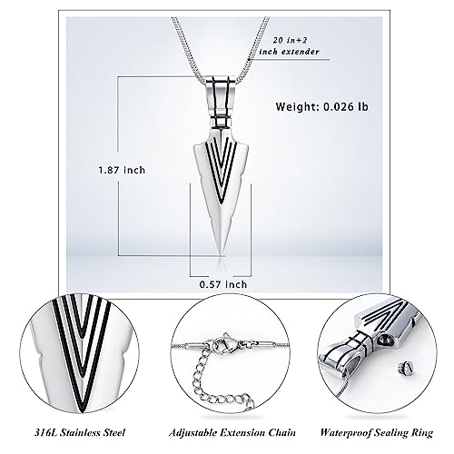 Hearbeingt Arrowhead Urn Necklace for Ashes Cremation Jewelry for Men 1Silver+Black