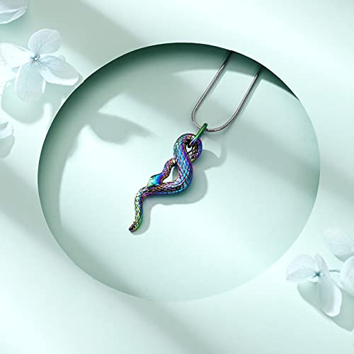 Snake Urn Necklace for Ashes for Men Stainless Steel Cremation Urn Pendant Memorial Locket Ashes Keepsake Cremation Jewelry Colorful