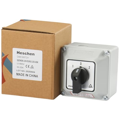 Heschen Universal Rotary Switch, SZW26-20/D202.2D, 660V 20A, ON-OFF-ON 3 Positions, 2 Phase, 8 Terminals, with Main Switch Outer Box (Bigger Box) Larger box