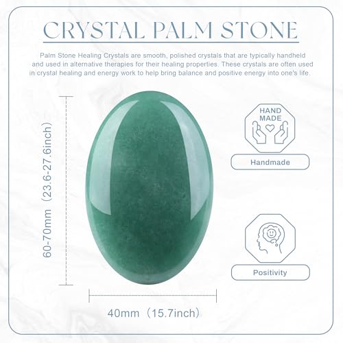 QINJIEJIE 2.4" Green Aventurine Crystal Stone Natural Gemstones Polished Palm Stone Healing Crystals 1PCS Worry Stone Energy Balancing Anxiety Stress Relief Meditation Protection Gifts for Women Men