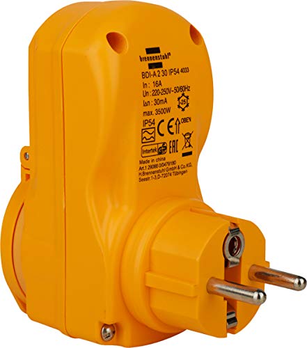Brennenstuhl personal protection adapter BDI-A 2 30 IP54 / personal protection plug for outside (two-pole disconnection, 30mA) | Personal protection plug for outdoor use, two-pole switch-off, 30 mA 1 Stück