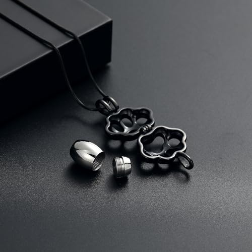 Pet Cremation Jewelry for Ashes for Dog Cat Paw Print Memorial Locket Urn Necklace with Mini Case Keepsake Cremation Jewelry for Women/Men Black-silvery