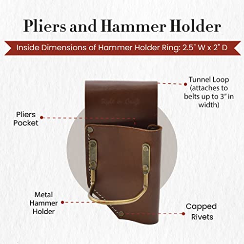 Style N Craft dark tan full-grain leather pliers and hammer holder tool pouch