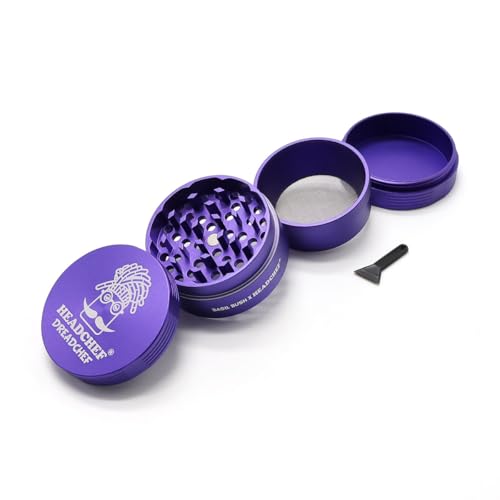 Headchef Dreadchef 4-Part Herb Grinder, 55mm, Sandblasted Finish, Multiple Colours (Blue Violet) Blue Violet