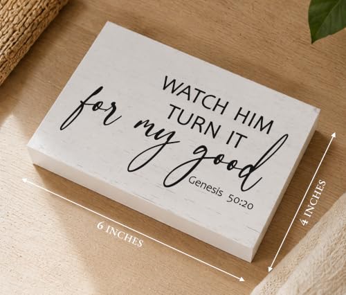Christian Desk Decor, Genesis 50:20 Bible Verse Rustic Farmhouse Wood Block Sign, Inspirational Gift for Women & Men, Perfect for Daily Encouragement -A70