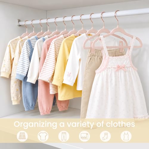 Kids Velvet Hangers with Clips, Kids Hangers 14 Inch, Pink, 50 Pack