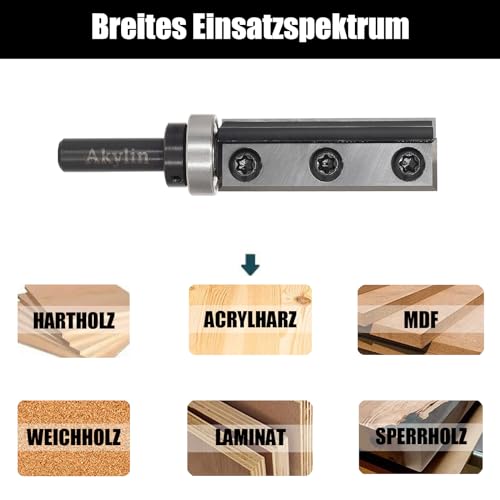 Reversible Plates, Flush Cutter, 8 mm Shank, 4-Sided Interchangeable Carbide Blade, Flush Cutter with Ball Bearing, Wood Cutter for Edge Processing Top Bearing 8x19x50mm