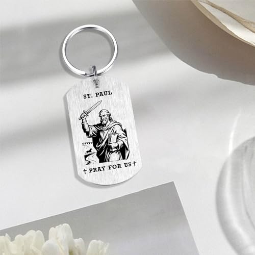 Alotozo St. Paul Gifts - Saint Paul Keychain for Mens Boys, Patron Saint of Missionaries Writers Theologians Gifts, Religious Key Chain for Dad Husband Him Birthday Fathers Day
