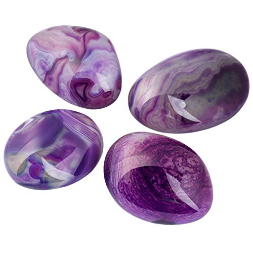 TUMBEELLUWA Polished Dyed Purple Agate Worry Stone Anxiety Stress Relief