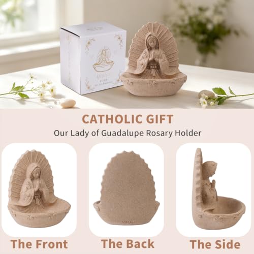 Virgin Mary Statue Our Lady of Guadalupe Rosary Holder Statue 5.7in Sandstone