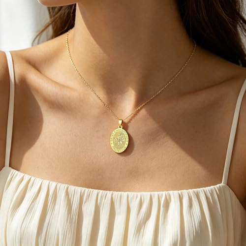 RZKING Dainty Golden Pendant Necklace for Women Saint Christopher