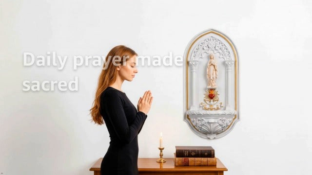 6.3” Holy Water Font - Washable Resin Holy Water Holder for Home Entrance, Handcrafted Wall Mounted Holy Water Table Font for Catholic Religious Gift
