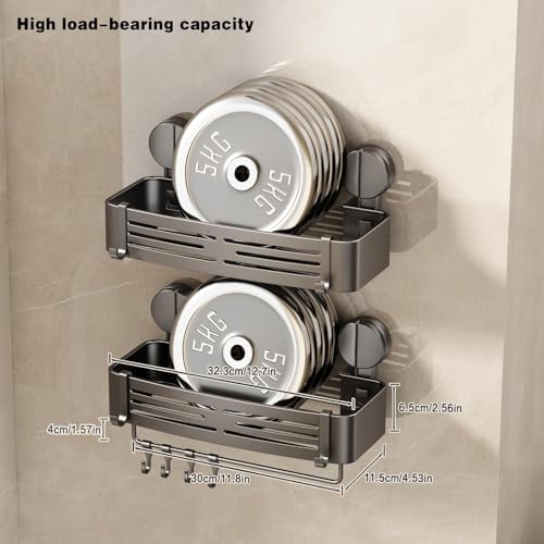 VOLPONE Shower Caddy Suction Shower Shelf No Drilling Shower Organizer Suction Cup Shower Storage Rack Aluminum Wall Mounted Shampoo Holder with Towel Bar Hooks (2-Pack, Matte Gray) 2