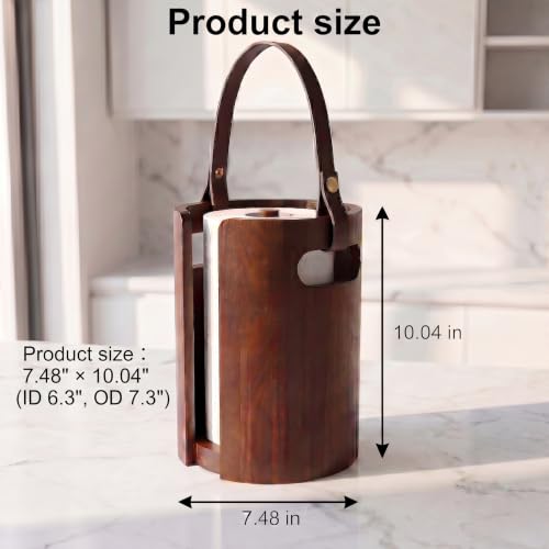 Wooden Paper Towel Holder, Wood Paper Towel Holder Countertop with Anti-Slip Base, Leather Handle and Splash Guard Plate for Kitchen and Bathroom, Living Room, RV