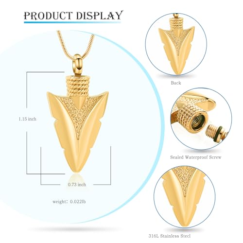 Hearbeingt Arrowhead Urn Necklace for Ashes Cremation Jewelry for Men Style A-Gold