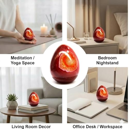 Jet Carnelian Egg 2 Inch – Natural Healing Crystal Stone for Energy, Creativity, Motivation, Root & Sacral Chakra Balancing, Reiki, Meditation, Home & Office Decor