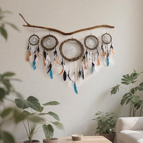 Artilady Dream Catchers Rattan Wall Decor, Boho Native Americn & Crystal Blue Mix