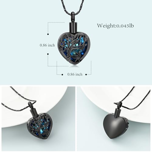 Imrsanl Tree of Life Cremation Jewelry Crystal Heart Urn Necklace Black-Blue