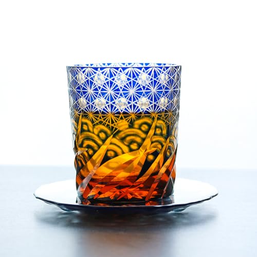 JINZHI Old Fashioned Glasses 8OZ Blue Crystal Drinking Glassware for Whiskey Cocktail Scotch with Gift Box