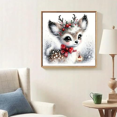 Morudeor Christmas Diamond Art Kits for Adult, Xmas Deer 5D Diamond Painting Kits for Beginners, DIY Round Full Drill Winter Holiday Diamond Dot Gem Art Kits for Home Decor 14 X 14 Inch B17533